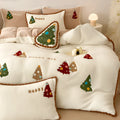 Bright yellow Christmas tree cartoon bedding set with fleece lining on bed