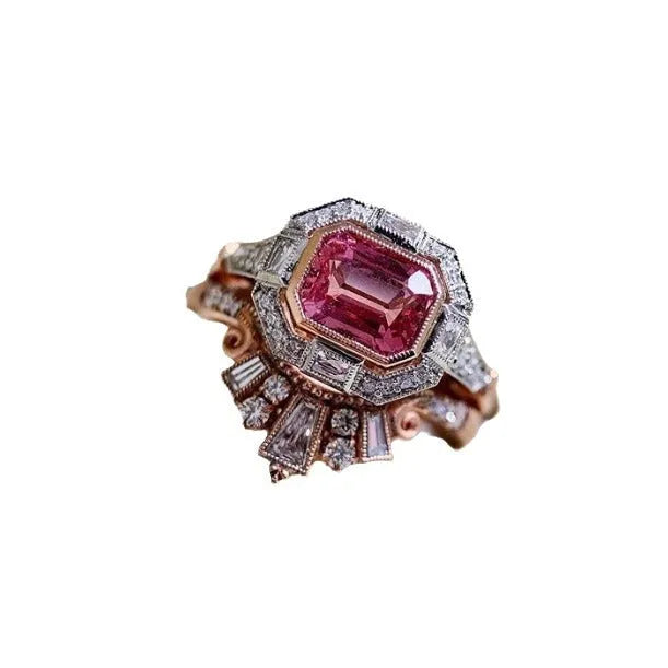 Geometric rose gold women's fashion ring with retro styling