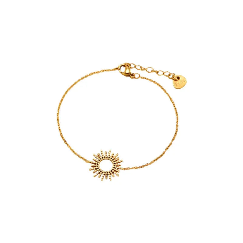 Sunflower jewellery set with gold necklace and bracelet featuring geometric chain design