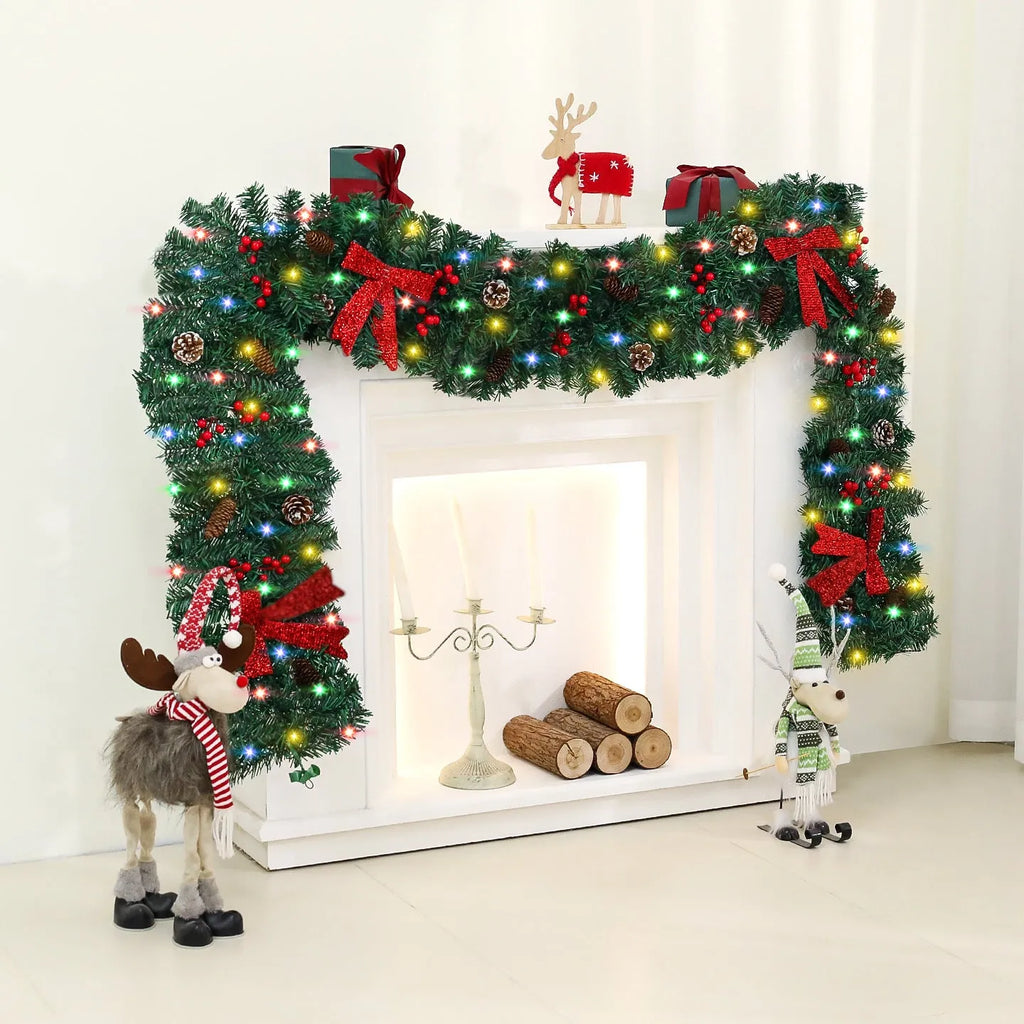 Christmas decorative rattan cane with pine cones and a red bow, available with or without integrated LED lights