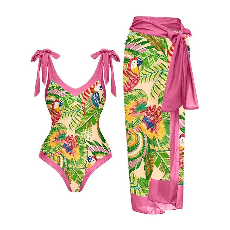 Women's solid colour one-piece swimsuit with spaghetti straps and removable skirt