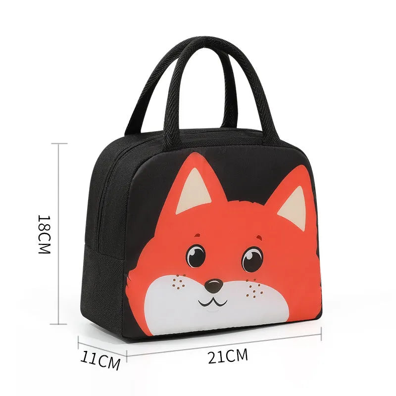 Cartoon insulated lunch box bag with thick aluminium foil lining and Oxford cloth exterior in one of seven character designs.