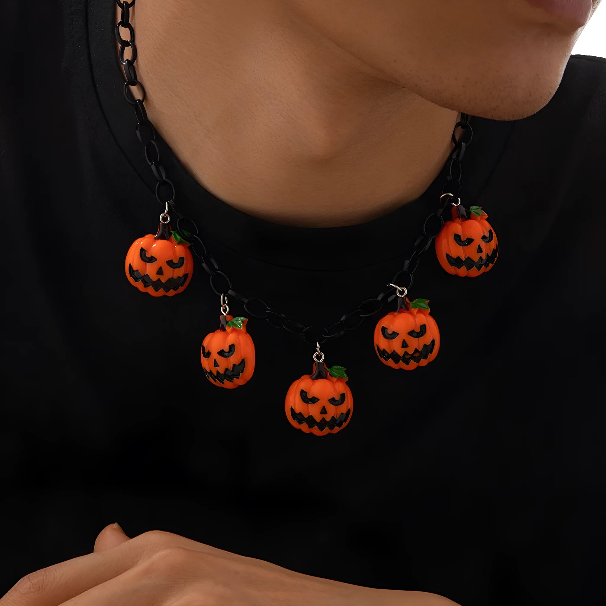 Halloween ghost pumpkin necklace with acrylic pendant in mixed colour 06705 on regular chain