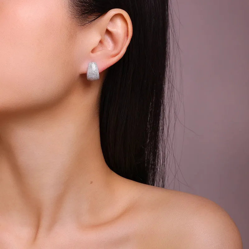 Geometric shaped S925 sterling silver stud earrings with moissanite stones.