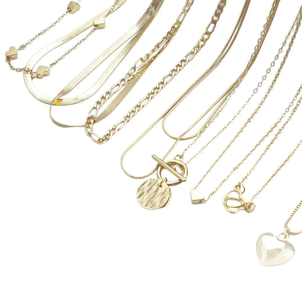 10 piece gold necklace set with snake bone chain and alloy pendants