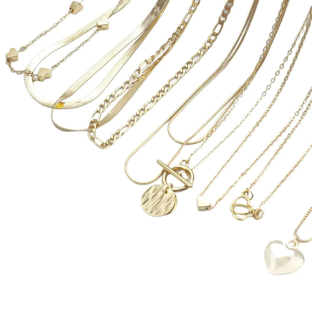 10 piece gold necklace set with snake bone chain and alloy pendants