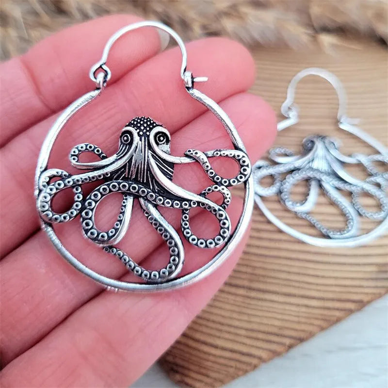Vintage octopus earrings antique silver finish zinc alloy animal zodiac design