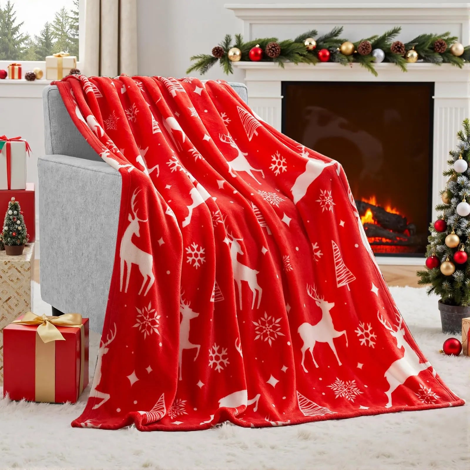 Christmas blanket in soft flannel and warm plush fabric with American style design