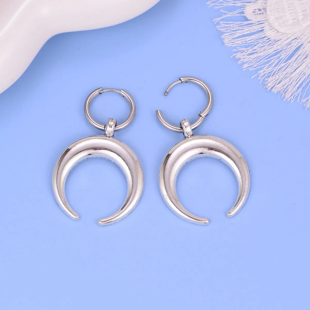 Silver 18K plated alloy gothic moon hoop earrings with geometric punk design