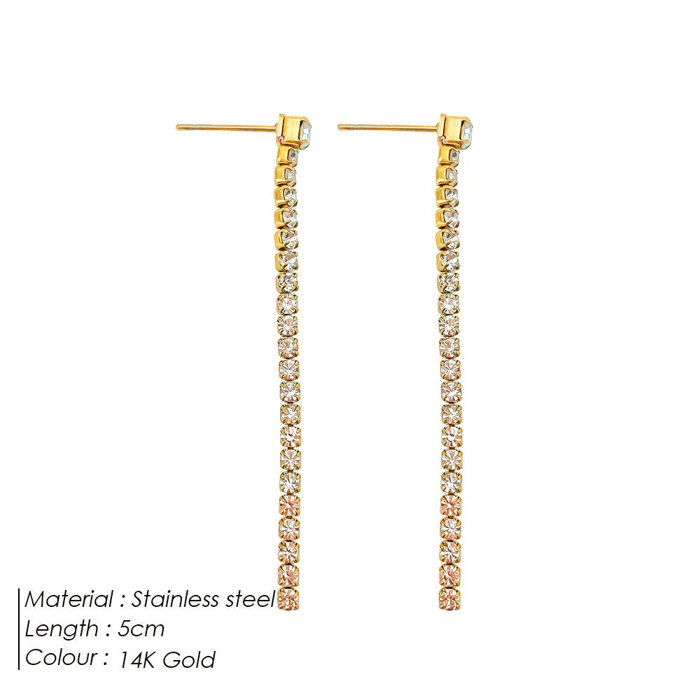 Women's geometric stainless steel zircon earrings with Chinese style design in gold and steel colour options