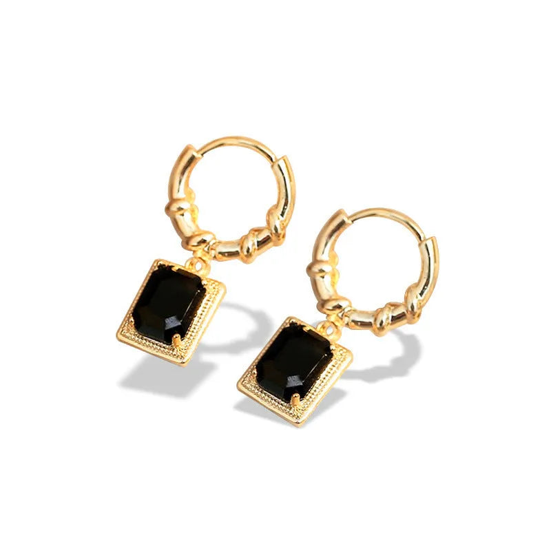 Geometric quadrilateral black zircon French Court drop earrings in E2506 black copper construction