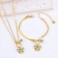 Gold butterfly jewellery set with titanium steel necklace and bracelet featuring animal zodiac design