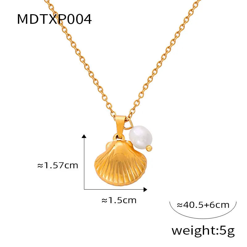 French vintage women's pendant necklace with freshwater pearl beads on titanium steel O-chain
