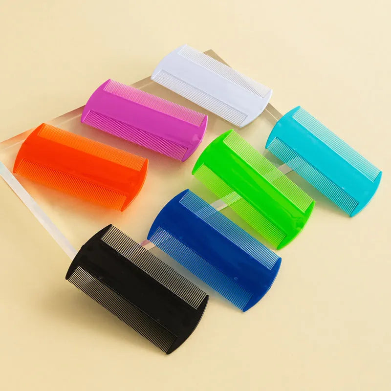 Double-edged fine tooth plastic comb for pet grooming and human lice removal in various colours