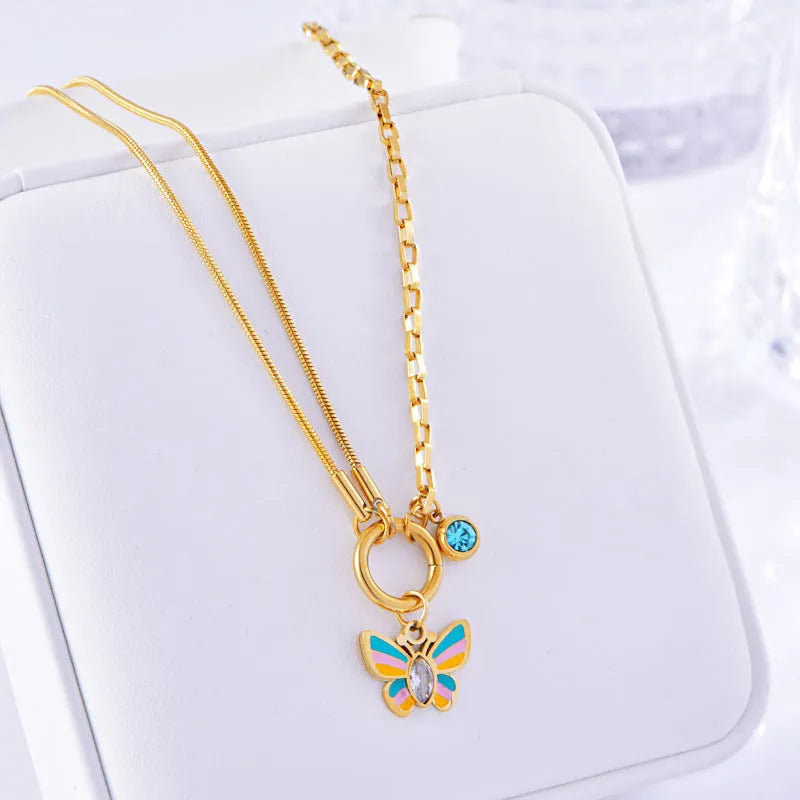 Gold butterfly jewellery set with titanium steel necklace and bracelet featuring animal zodiac design