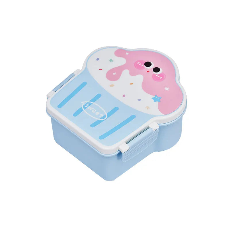 Pink and blue creative ice cream shaped plastic lunch box with spoon and fork set
