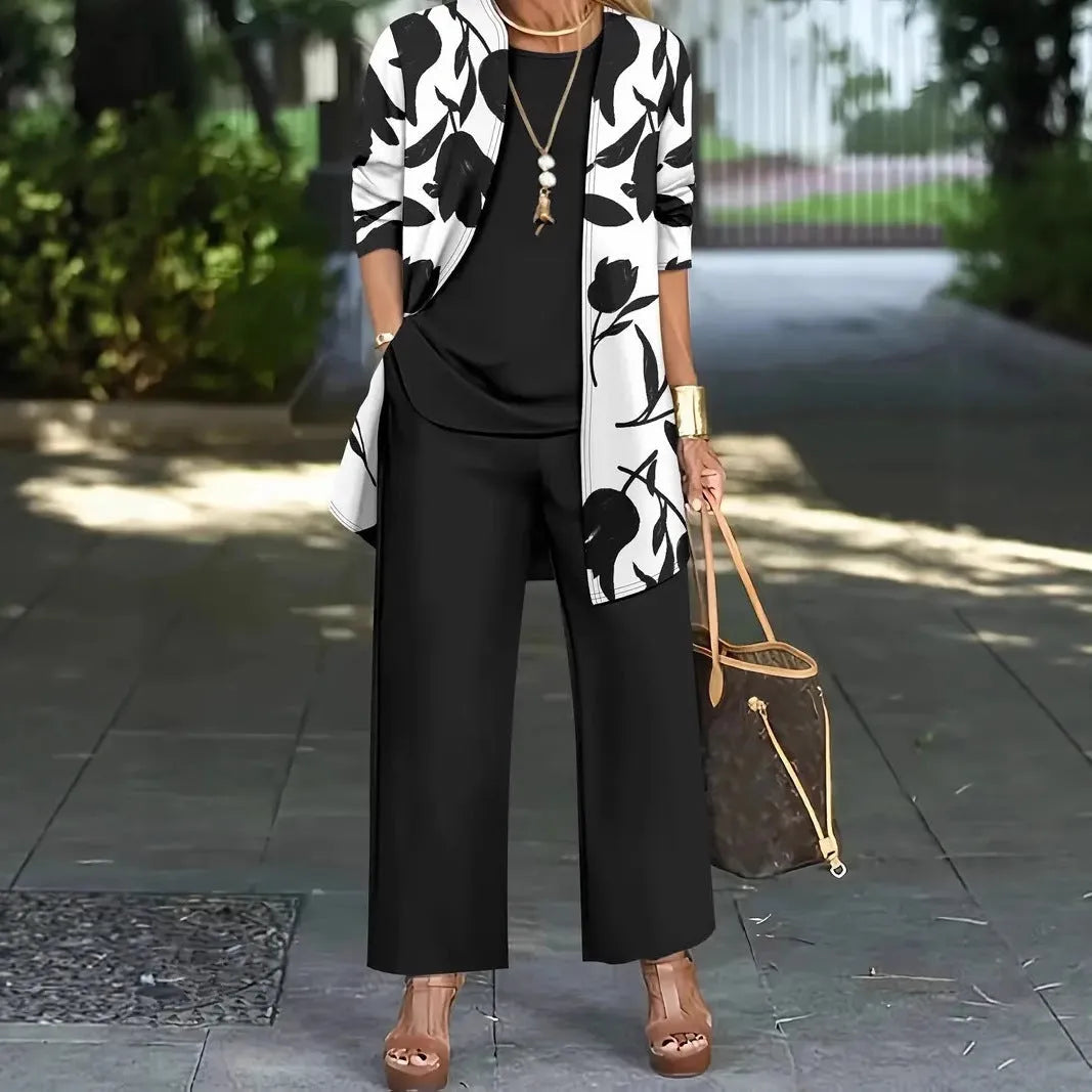 Women's three-piece casual suit in blue with coat, vest, and trousers, Japanese Korean style.