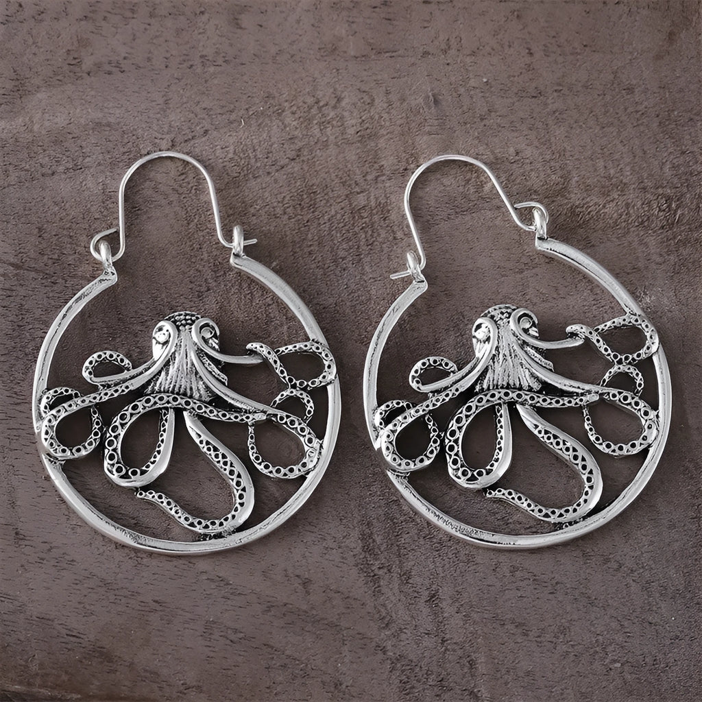 Vintage octopus earrings antique silver finish zinc alloy animal zodiac design