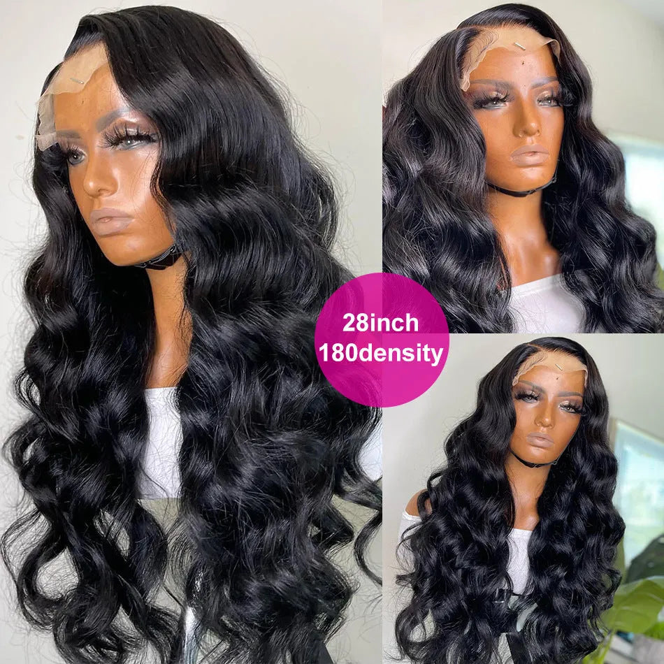 Black synthetic front lace wig with long curly hair and exotic side bangs in various length options