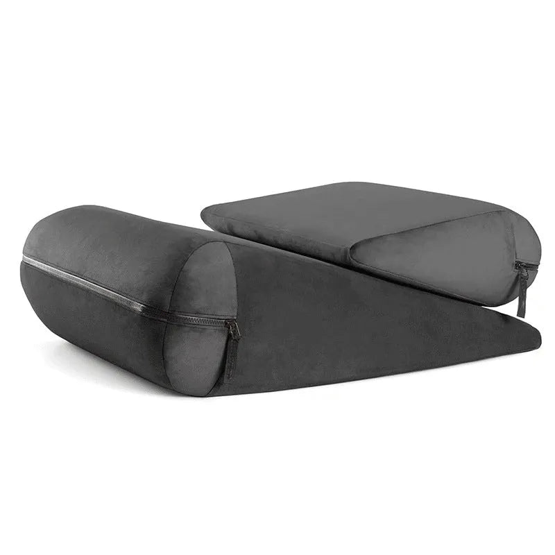 Triangular high density sponge cushion with embroidery, 68x33x25cm, in red, grey, black, lake blue or peach