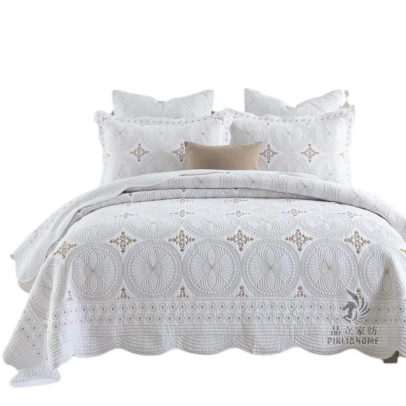 European-style embroidery bed cover set with pleated edging for 1.8m beds