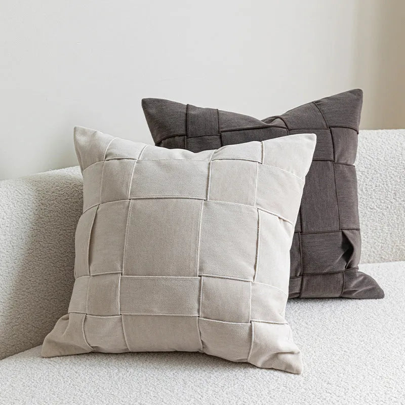 Chenille woven square cushion in beige, black, orange, or other colours, 50x50cm with feather velvet filler