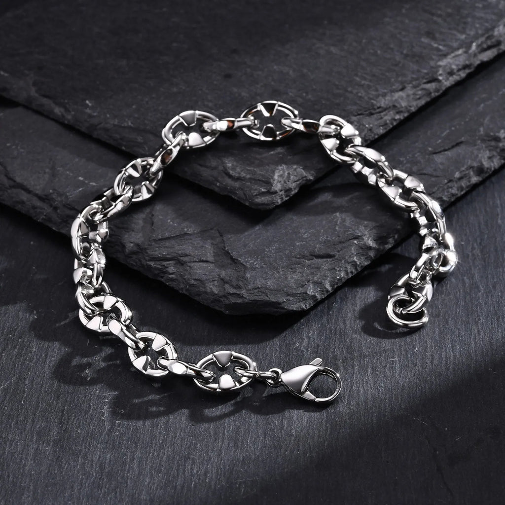 Stainless steel geometric chain bracelet for men with thick links and hip hop style