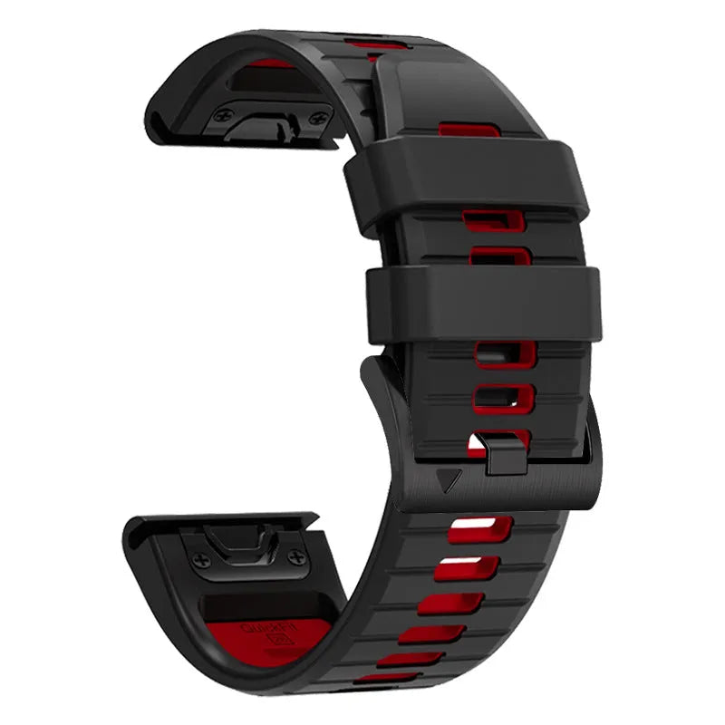 Fenix87pro6 two-colour quick release silicone watch strap for Garmin Fenix models in Army Green Black.