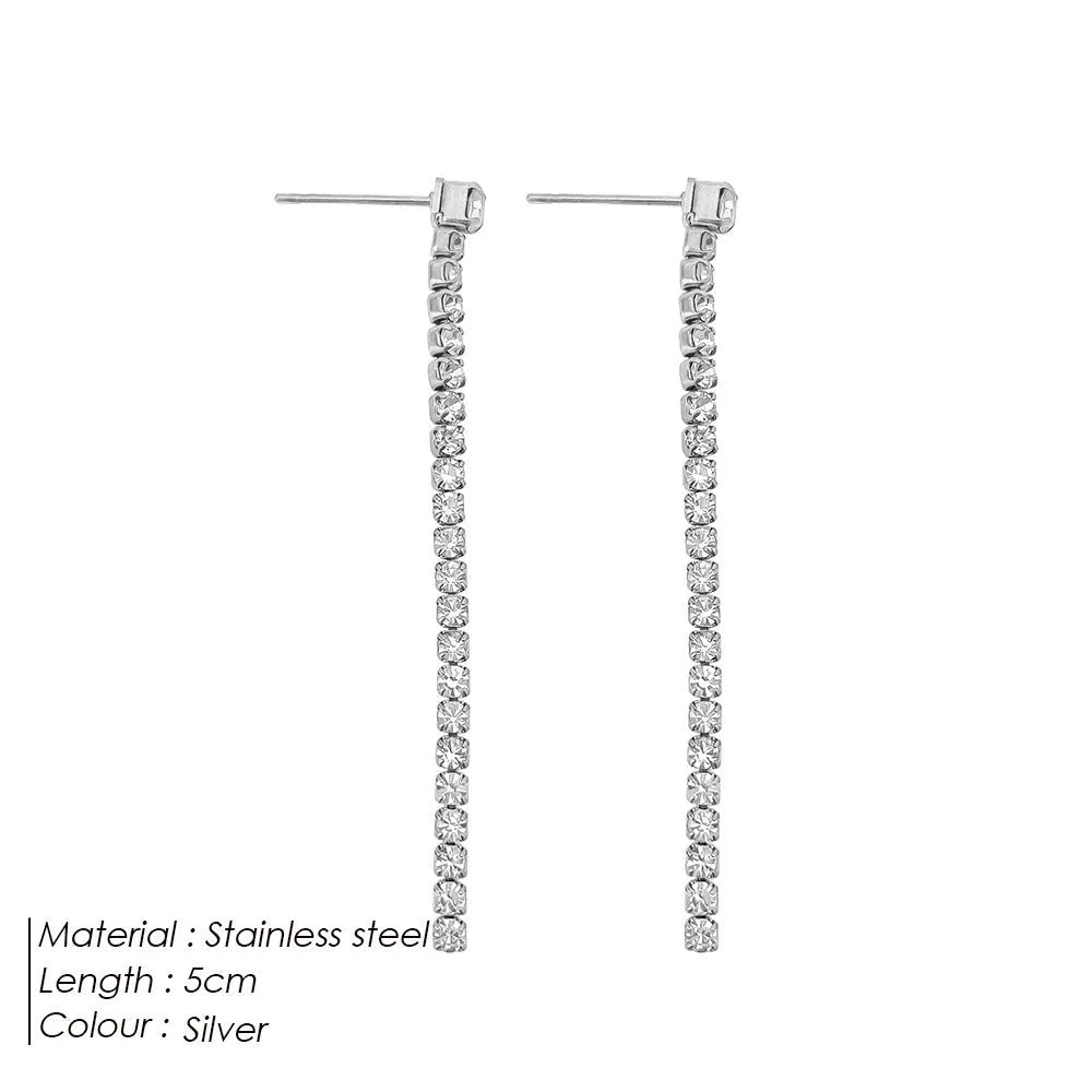 Women's geometric stainless steel zircon earrings with Chinese style design in gold and steel colour options