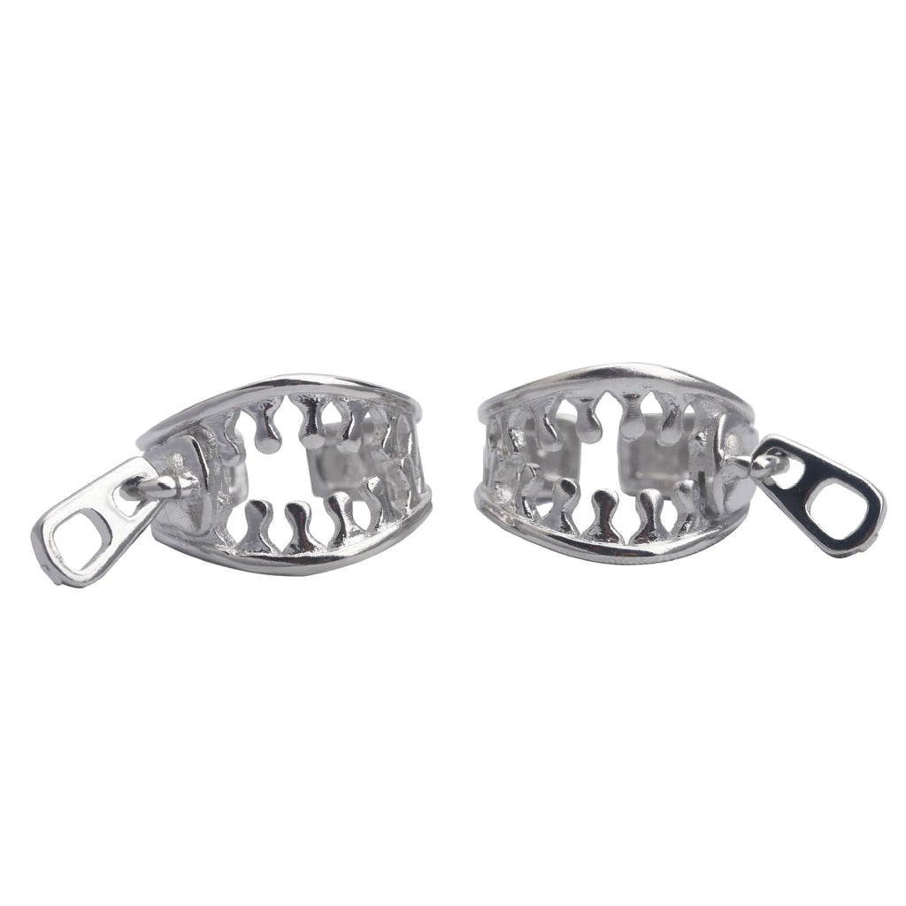 Copper geometric zipper ear clips with linear design and bone clip fastening in colour ES862