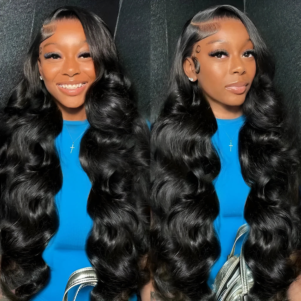Black lace front wig with big wave pattern in high temperature chemical fibre material