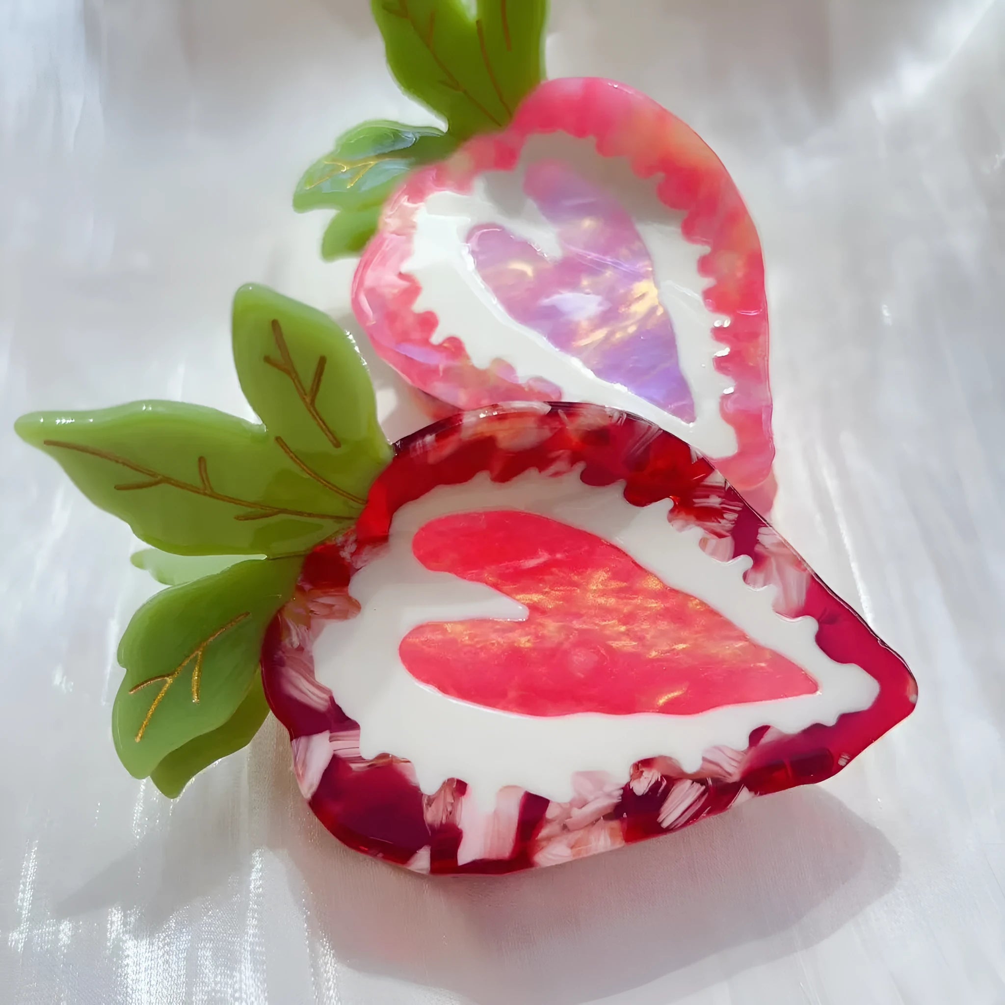Strawberry hairpin for girls in red or pink colour with handmade pastoral style