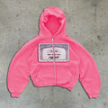 Unisex black hooded jacket with white letter print pattern and zipper pockets
