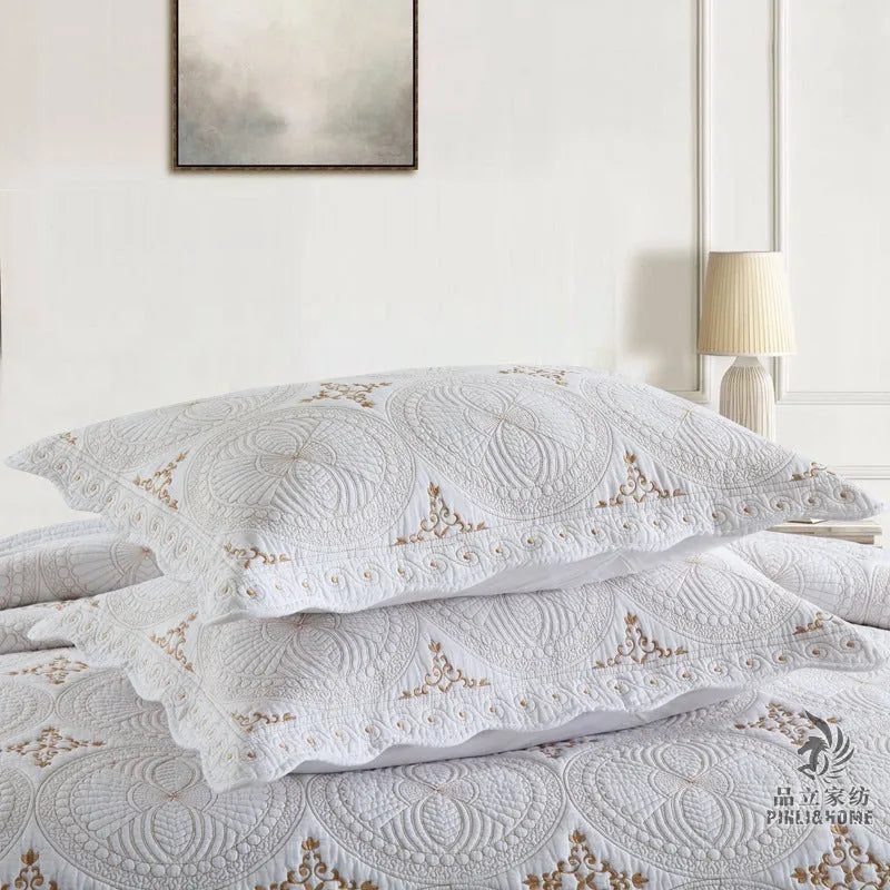European-style embroidery bed cover set with pleated edging for 1.8m beds
