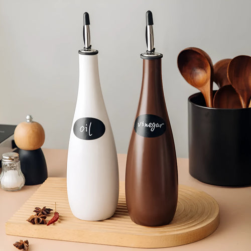 Ceramic kitchen oil pot with funnel and oil brush in 650ml capacity