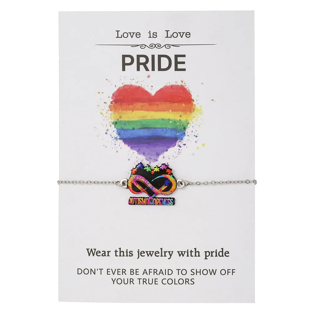 Stainless steel necklace and bracelet set with inspirational colour printing for women