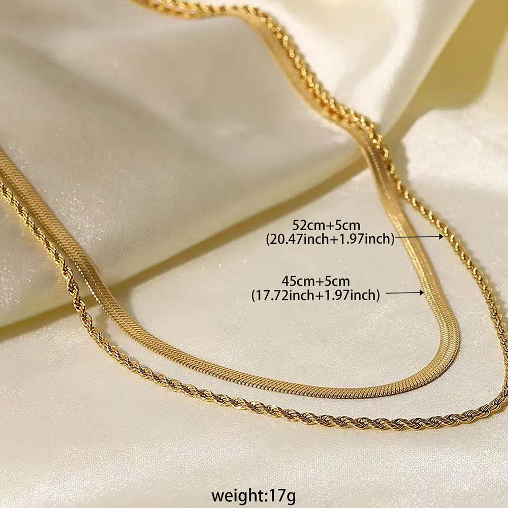 Women's titanium steel geometric necklace with double-layer pendant on adjustable snake bones chain