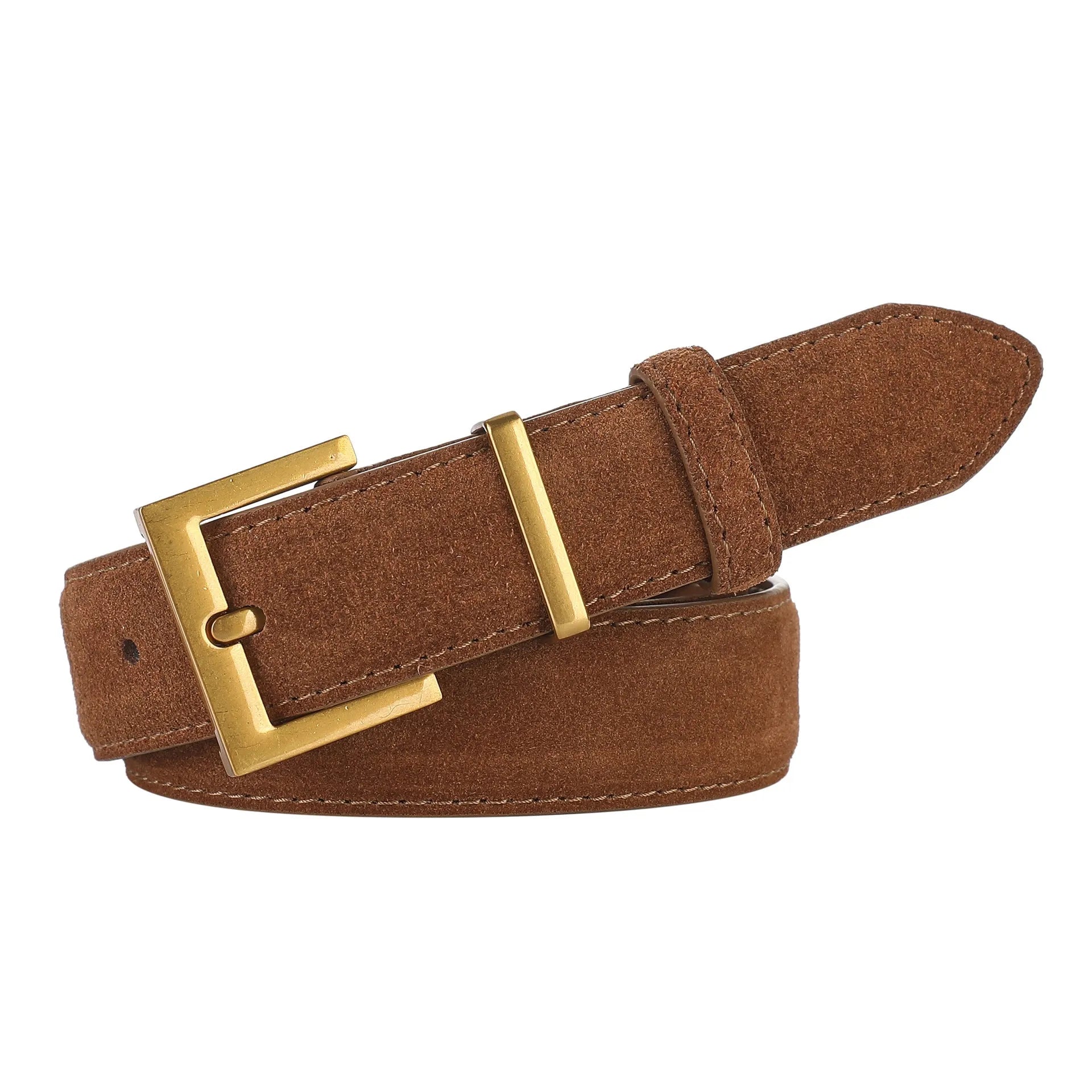 Ladies' leather belt with pin buckle fastening in genuine cowhide leather showing quadrilateral styling details