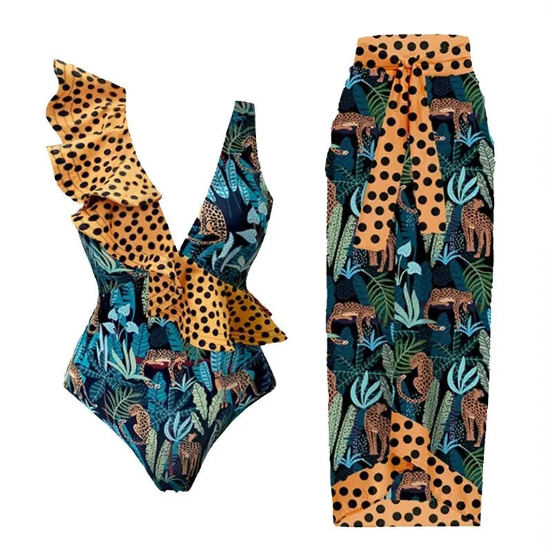 Women's solid colour one-piece swimsuit with spaghetti straps and removable skirt