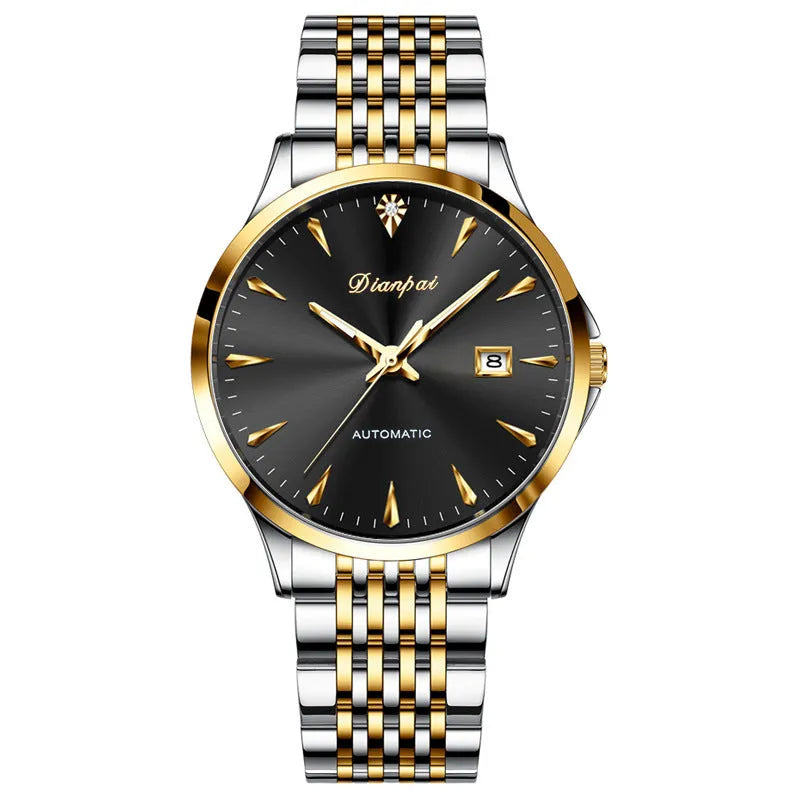 Men's simple dial automatic watch with stainless steel strap and case.