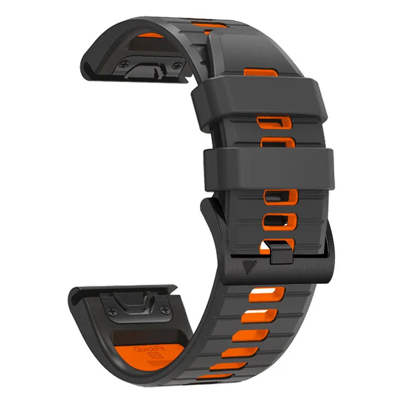 Fenix87pro6 two-colour quick release silicone watch strap for Garmin Fenix models in Army Green Black.