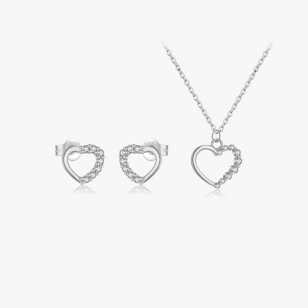 Sterling silver hollow heart necklace with regular chain in silver tone