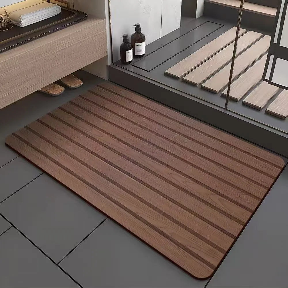 American style wood grain patterned diatom ooze bathroom floor mat in square shape