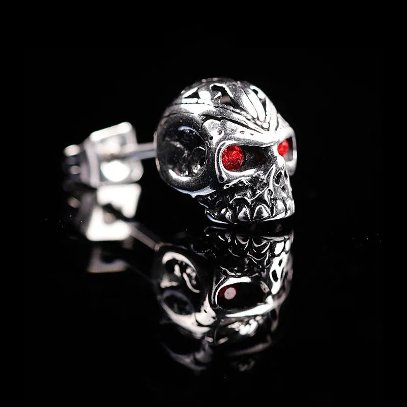 Red eye ghost head skull stud earrings with retro design and alloy construction
