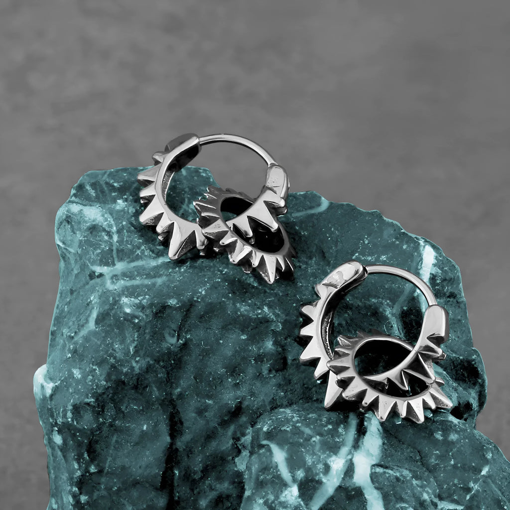 Polished stainless steel round ring earrings with retro European American style