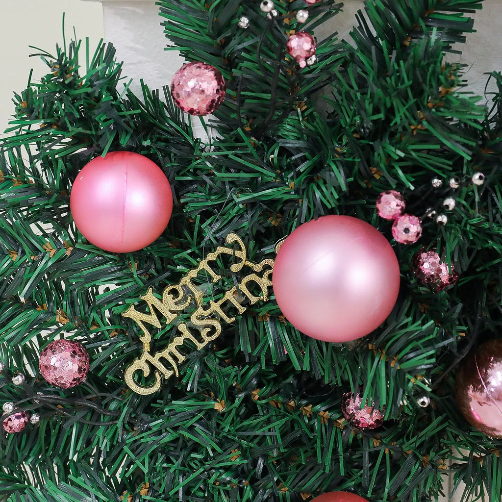 2.7-metre pink small fruit Christmas rattan garland with optional LED lighting for indoor decoration