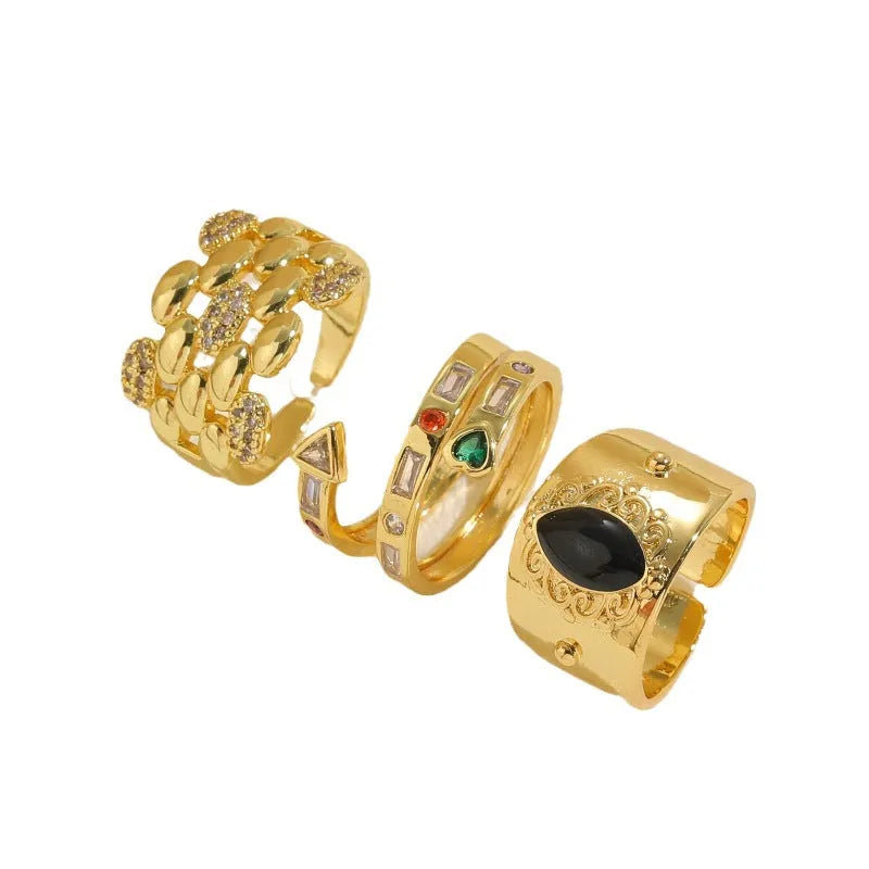 Geometric copper ring with a black electroplated finish, showcasing vintage Chinese style.