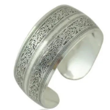 Ethnic carved open Miao silver bracelet in Roman style alloy construction