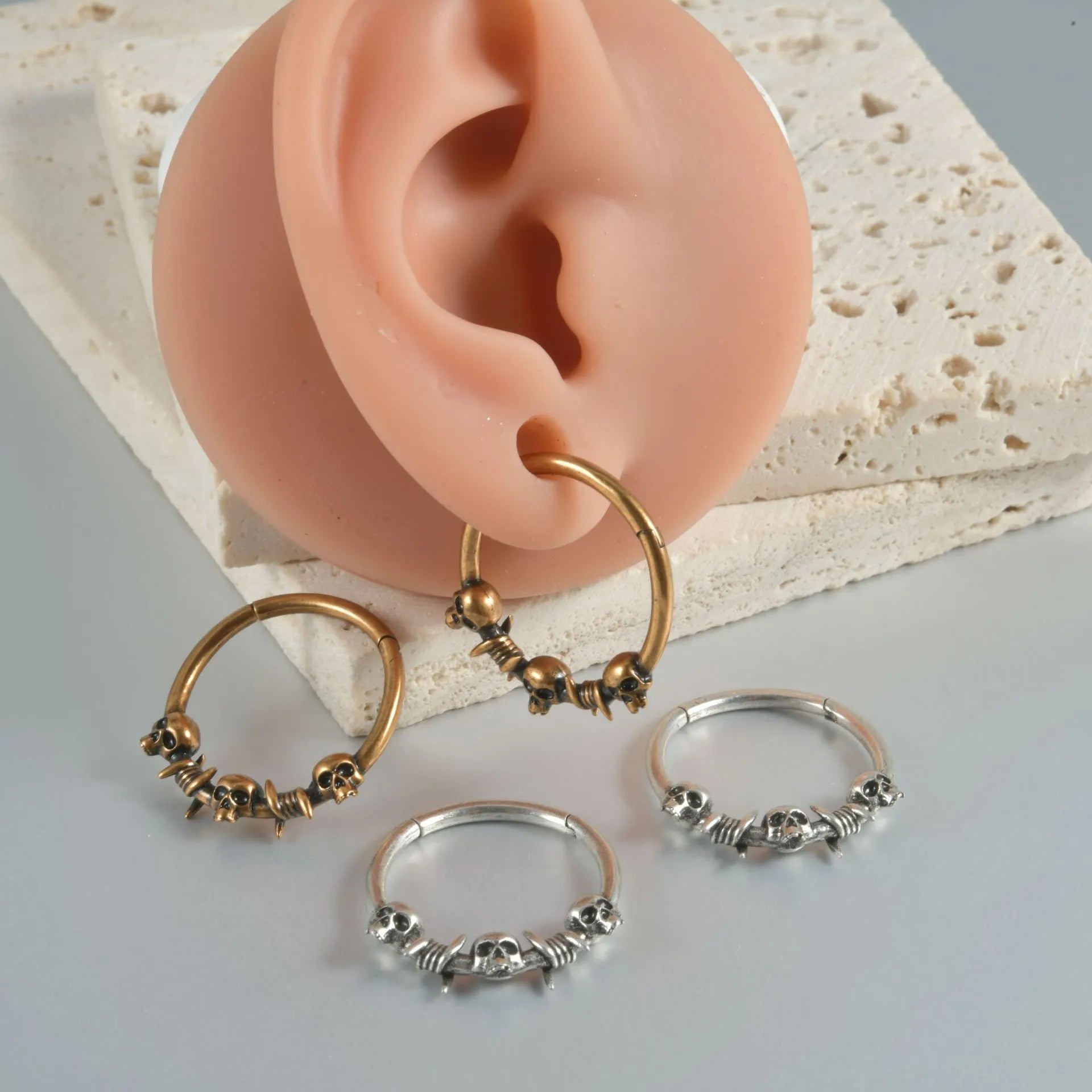 Vintage copper earrings with ghost head Gothic punk design in antique silver or gold finish