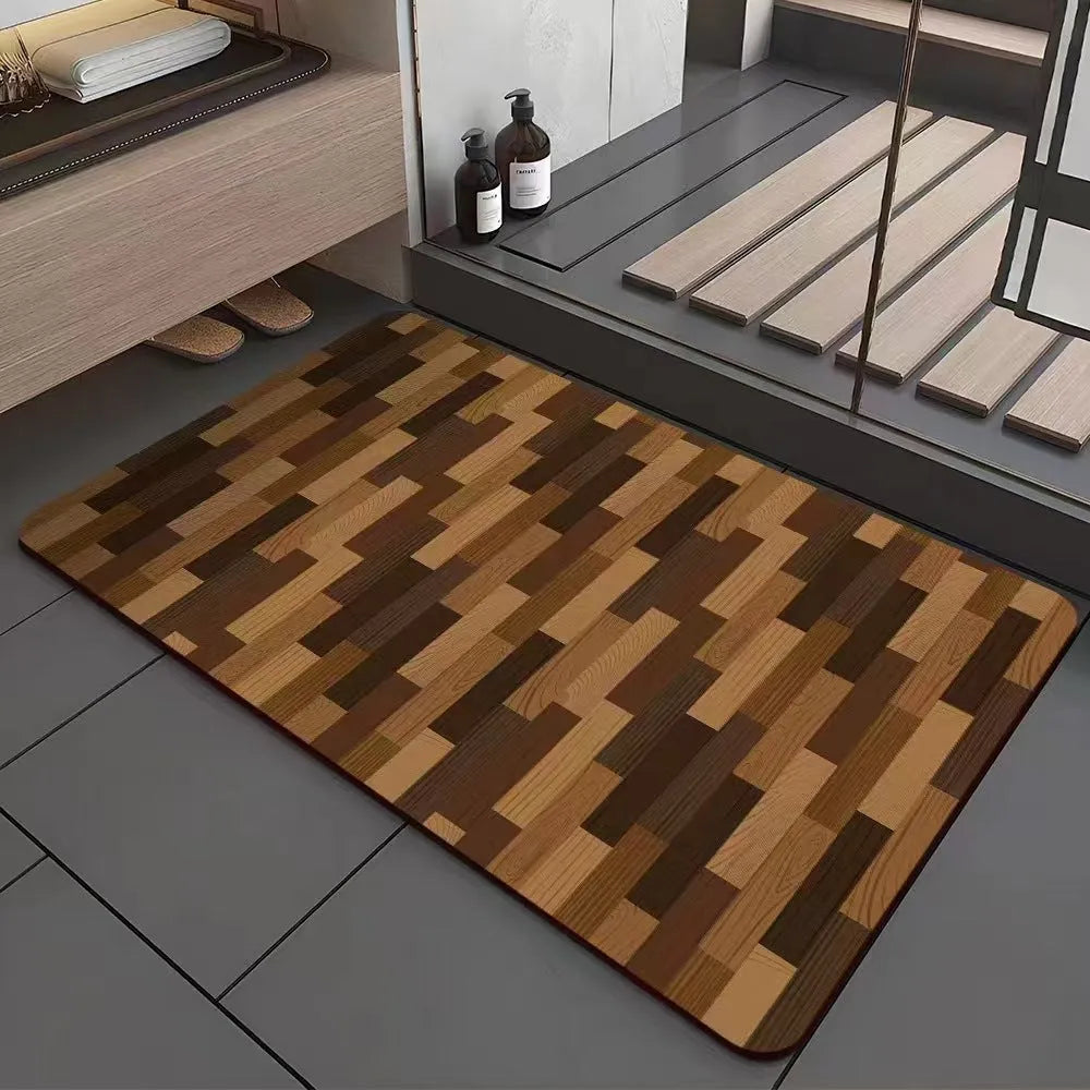 American style wood grain patterned diatom ooze bathroom floor mat in square shape